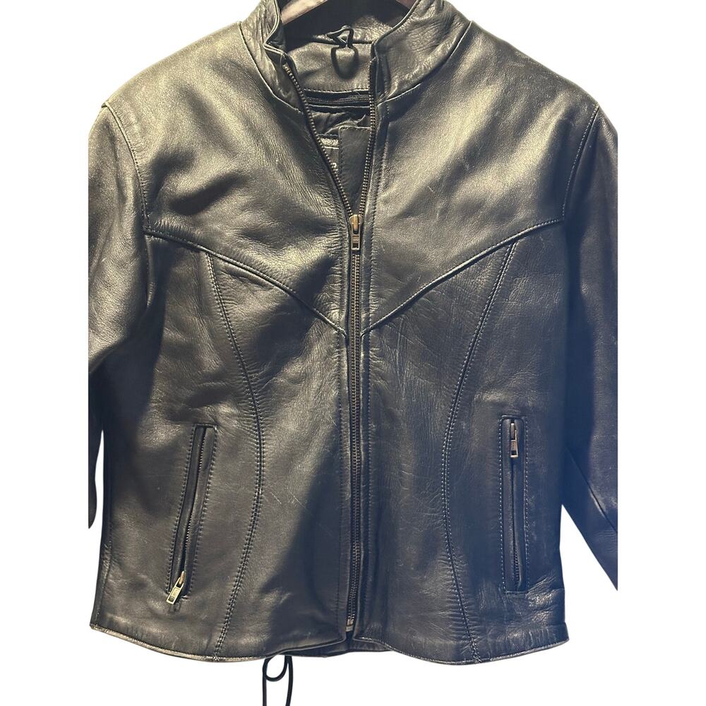 Mega Force Thinsulate heavy distressed leather motorcycle jacket Sz Med Vintage - Picture 9 of 11
